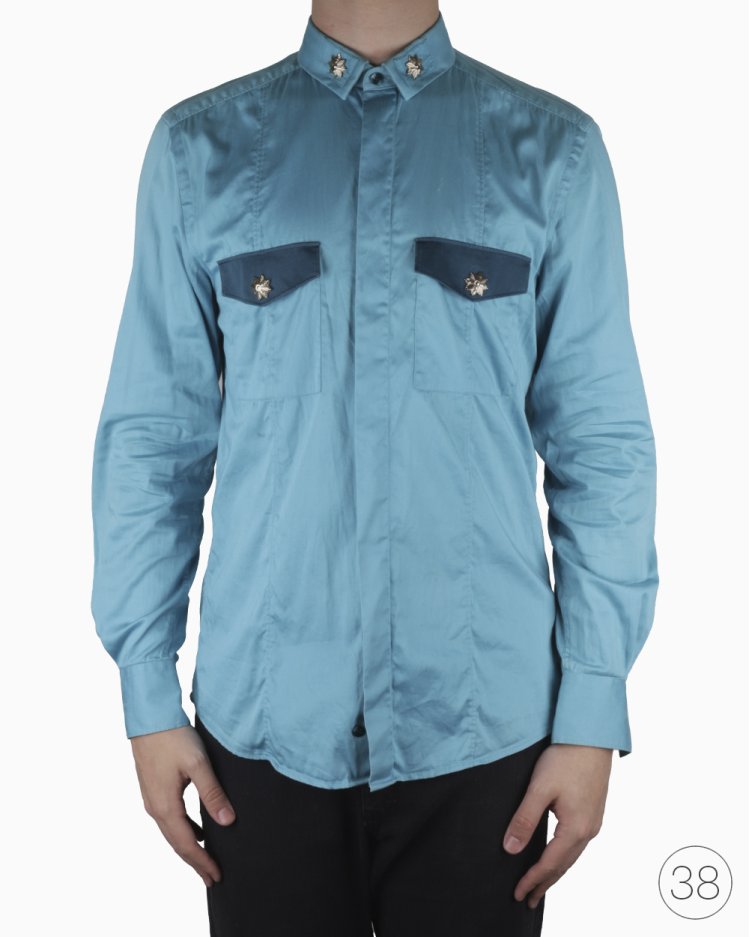 Versace シャツ　38 Camisa Versace Original Star Azul Turquesa Masculina